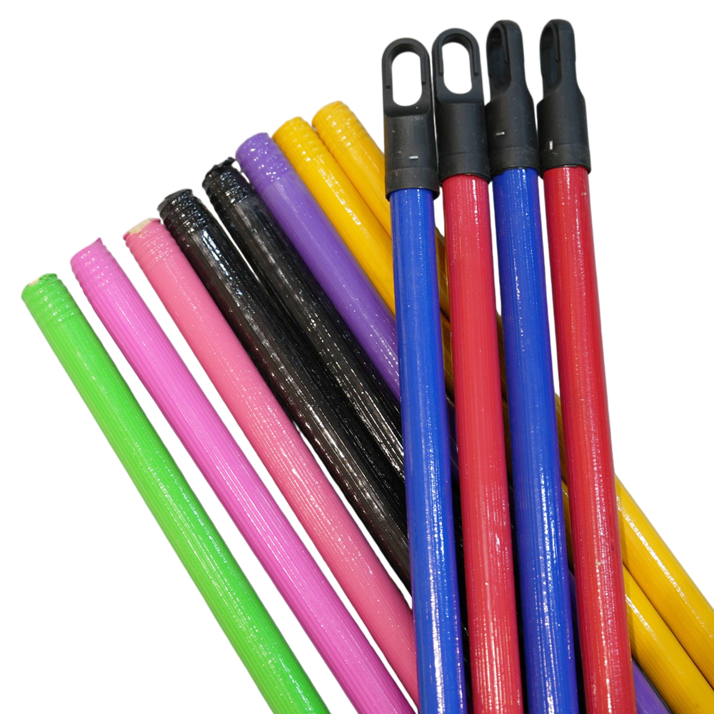 Floor Cleaning Tools 7 Colors Rib PVC Coated Broom Stick Wooden Pole with Plastic Long Cap