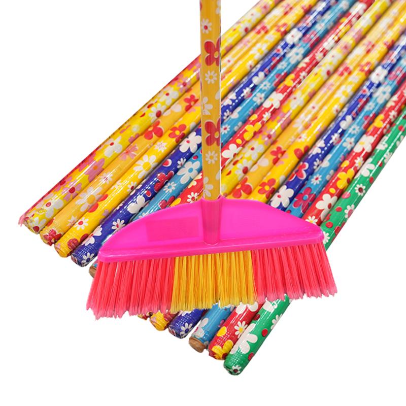 High Quality Plastic Broom Head with Flower Pvc Wooden Handle Durable Household Floor Cleaning Sweeper Easy Home Cleaning