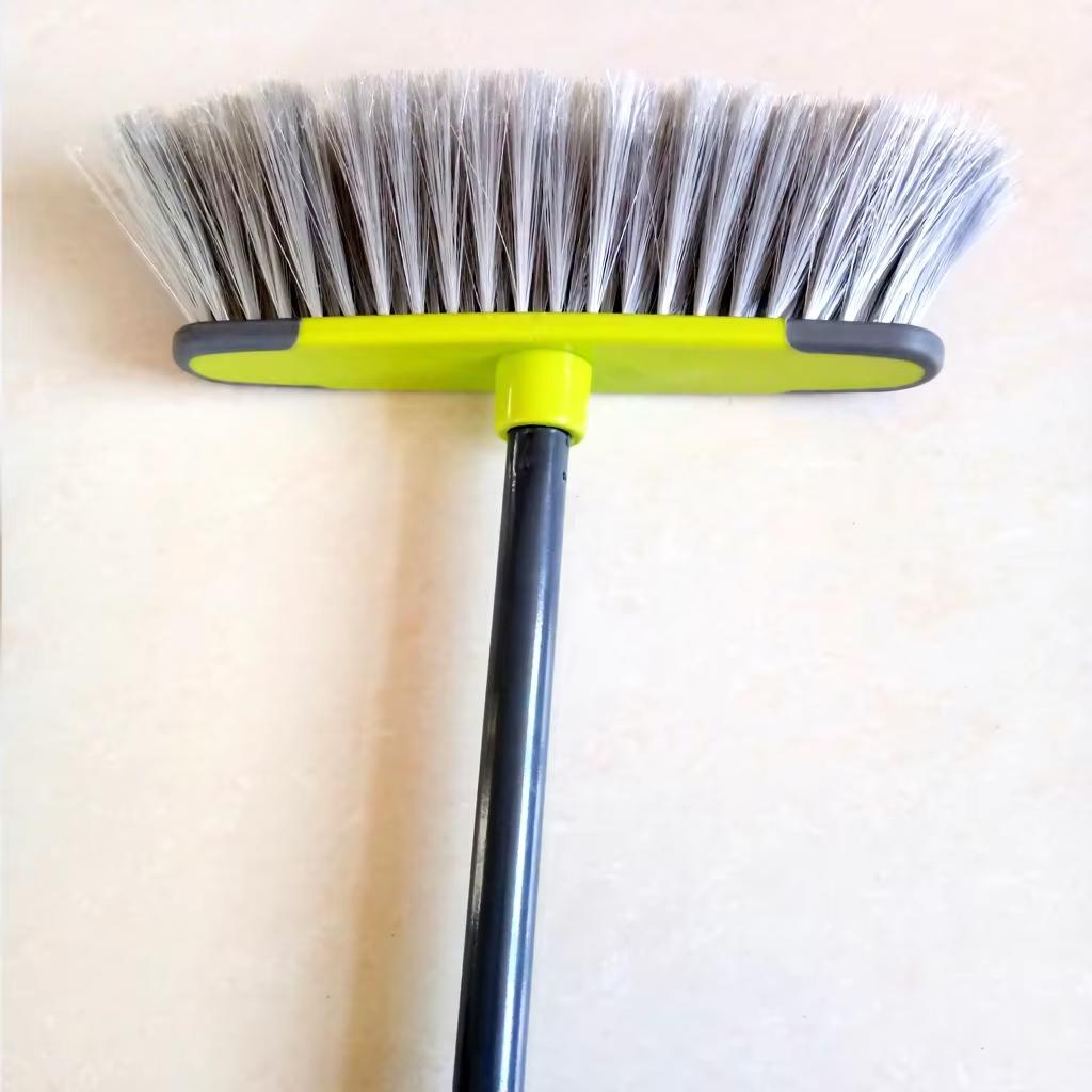 Daily Use Cleaning Broom Set Rubber Coated Plastic Brush Head 22mm Diameter Iron Rod 1.2m Length for Home